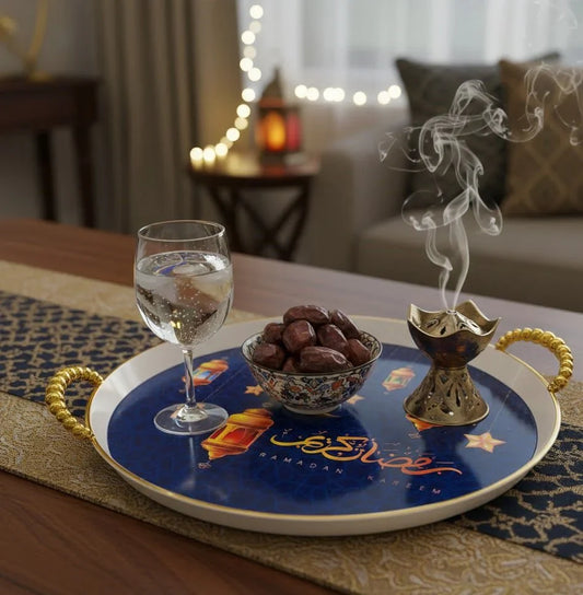 Ramadan Kareem Round Decorative Serving Tray | صينية تقديم دائرية مزخرفة – رمضان كريم